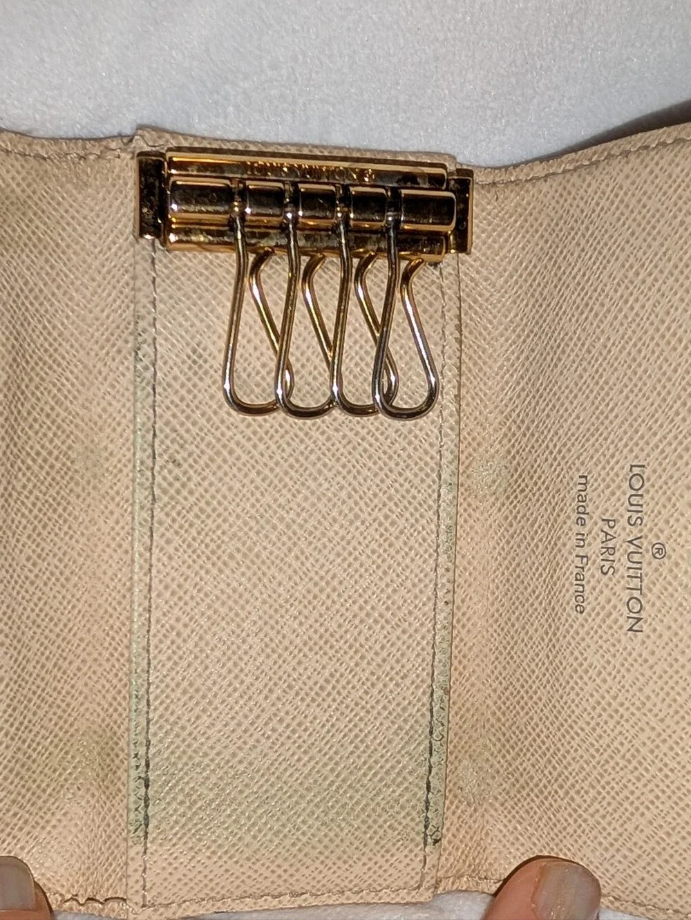 Louis Vuitton Damier Azur Canvas Key Pouch Cream Check Fair Condition